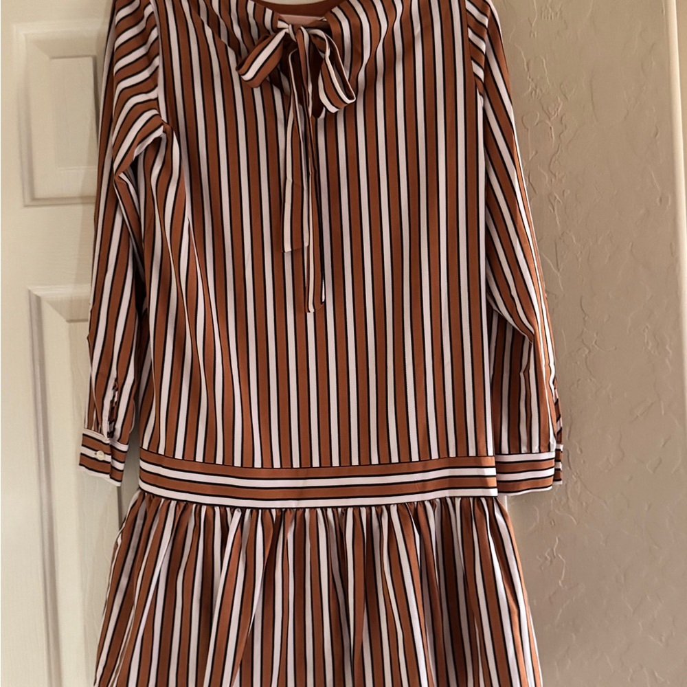 FRNCH Brown and White Striped Dress
